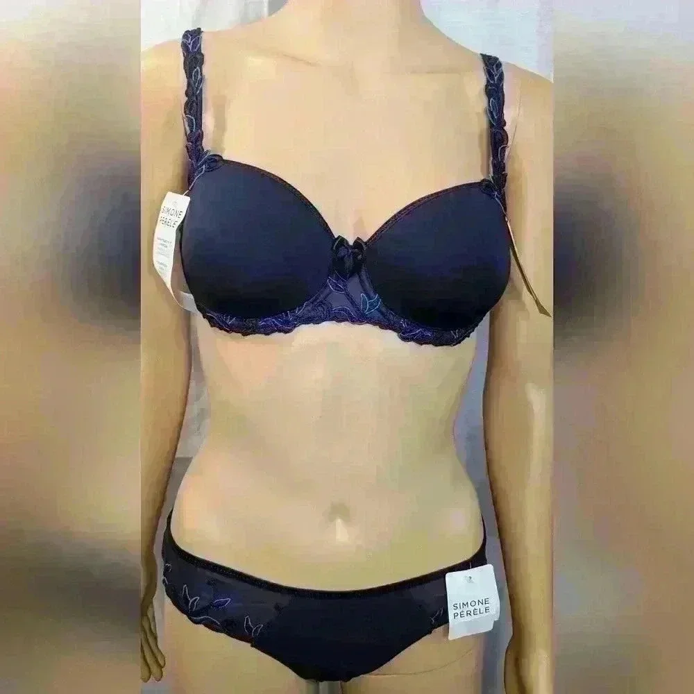 Simone Perele Andora 3D Demi Bra and Panty Set 34B Midnight - Picture 1 of 6